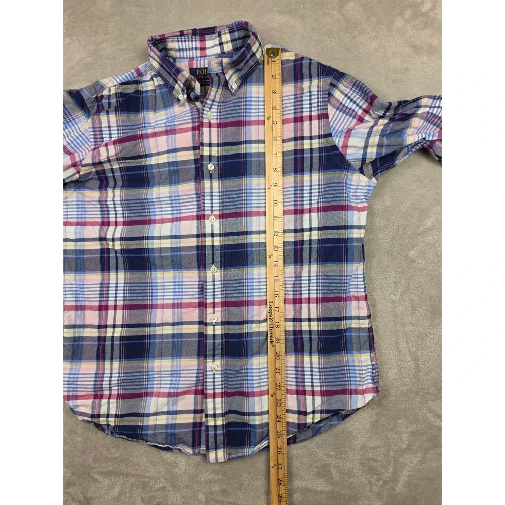 Polo Ralph Lauren Button Down Shirt Mens M Fit S Pink Blue Plaid Classic Fit